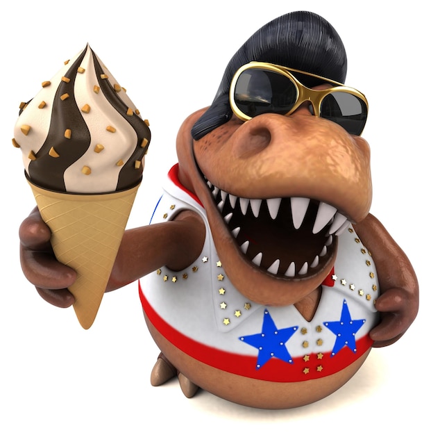 Fun 3D cartoon illustration of a Trex rocker