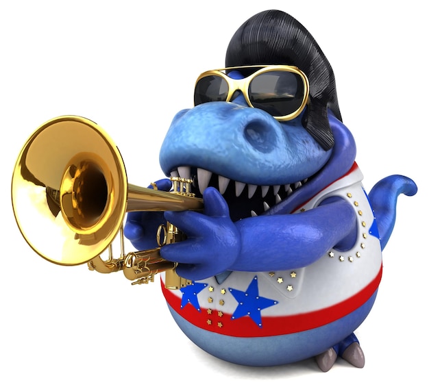 Fun 3D cartoon illustration of a Trex rocker