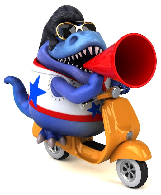 Fun 3D cartoon illustration of a Trex rocker