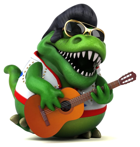 Fun 3D cartoon illustration of a Trex rocker