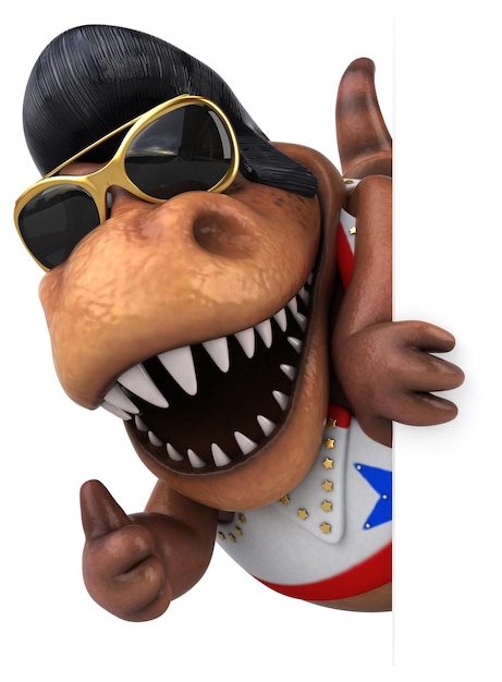 Fun 3D cartoon illustration of a Trex rocker