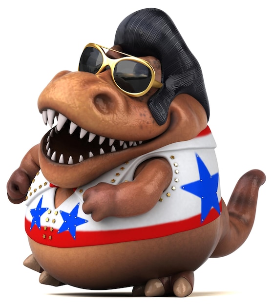 Fun 3D cartoon illustration of a Trex rocker