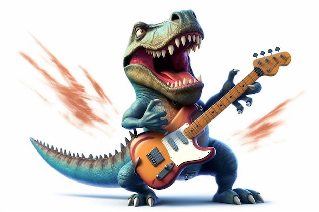 fun 3d cartoon illustration of a trex rocker