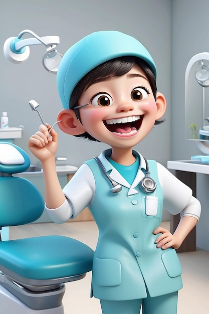 Foto personaggio divertente di dentista indiano in cartone animato 3d