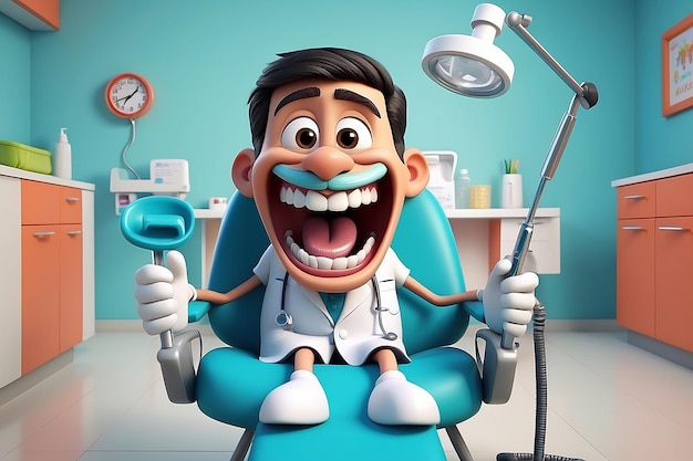 Foto personaggio divertente di dentista indiano in cartone animato 3d