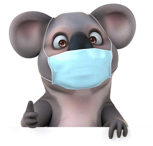 Fun 3D cartoon koala with a mask