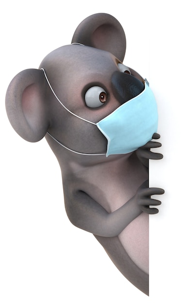 Fun 3D cartoon koala with a mask