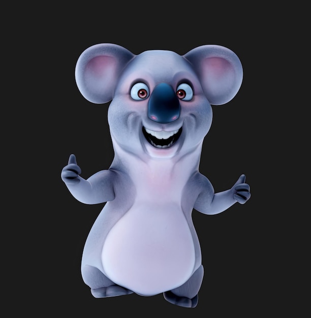 Забавная 3D мультфильмная коала с большим пальцем вверх и вниз