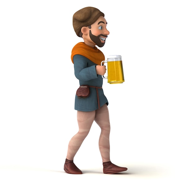 Fun 3D cartoon medieval man with a beer