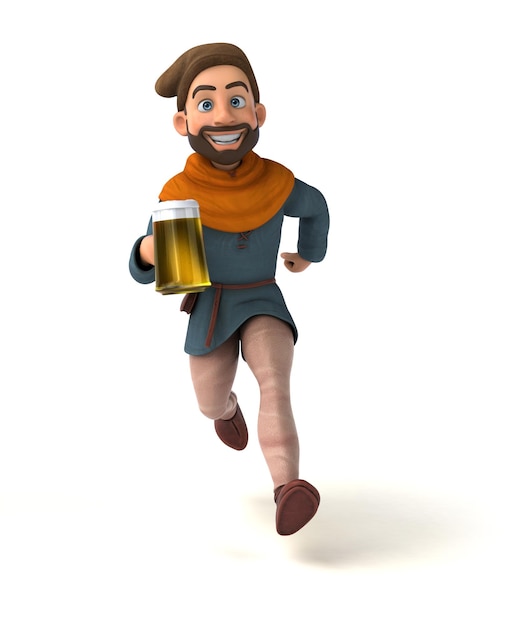 Fun 3D cartoon medieval man with a beer