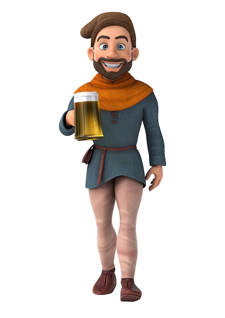 ビールと楽しい3D漫画中世の男