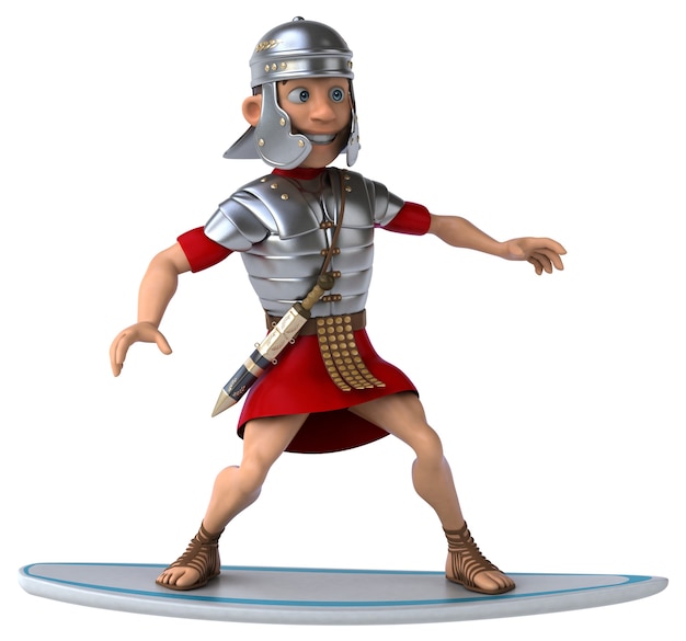 Fun 3D cartoon roman soldier surfing