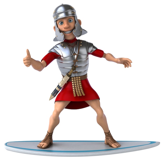 Fun 3D cartoon roman soldier surfing