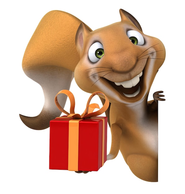 Photo fun 3d cartoon squirrel with a gift