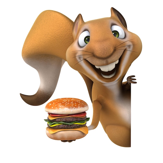 Photo fun 3d cartoon squirrel with a hamburger