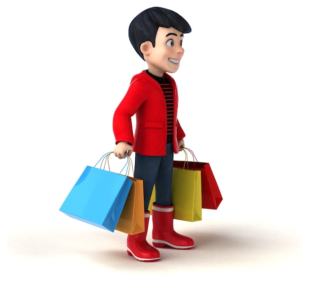 Fun 3D cartoon teenage boy shopping