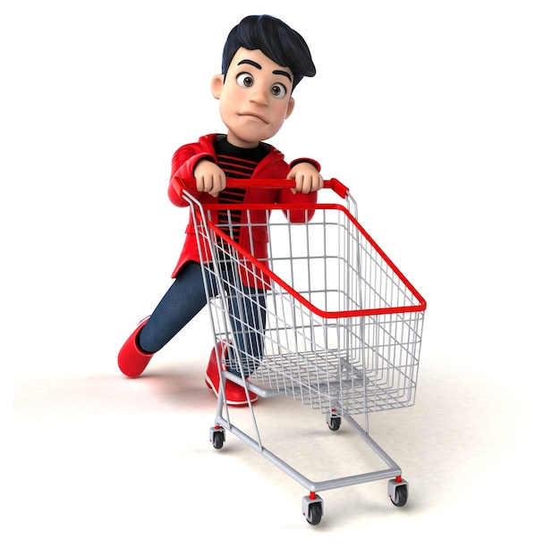 Fun 3D cartoon teenage boy shopping