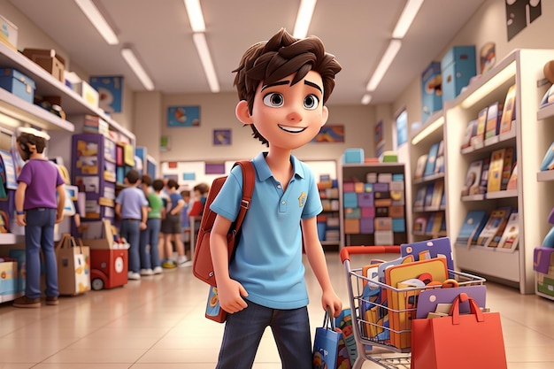 Photo fun 3d cartoon teenage boy shopping