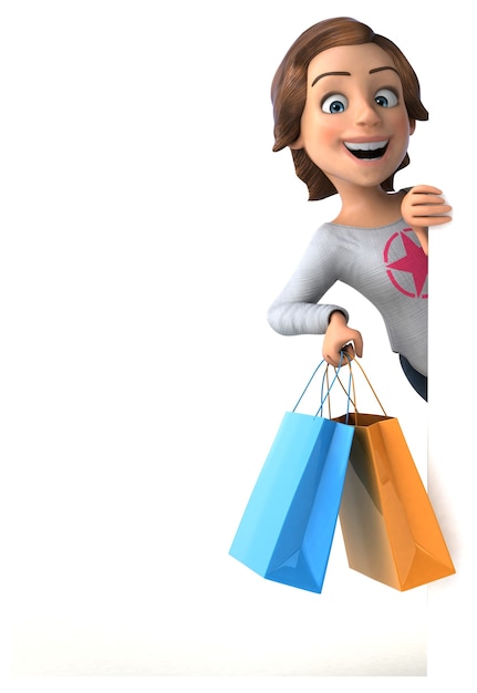 Fun 3D cartoon teenage girl shopping