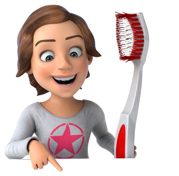 Photo fun 3d cartoon teenage girl with a toothbrush