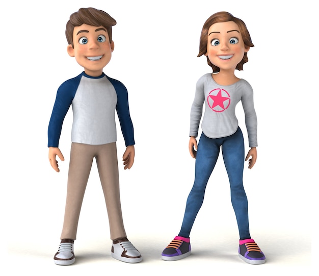 Fun 3D cartoon teenage kids