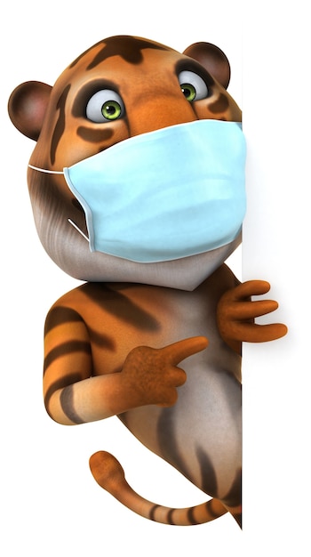 Fun 3D cartoon tiger with a mask