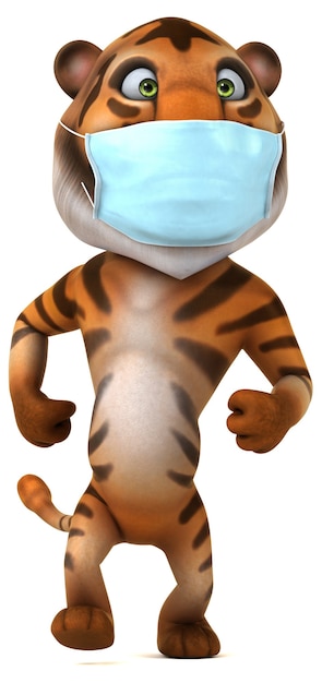 Fun 3D cartoon tiger with a mask