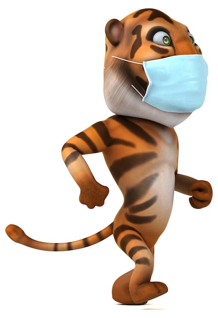 Fun 3D cartoon tiger with a mask