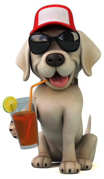 Fun 3D cartoon white Labrador retriever