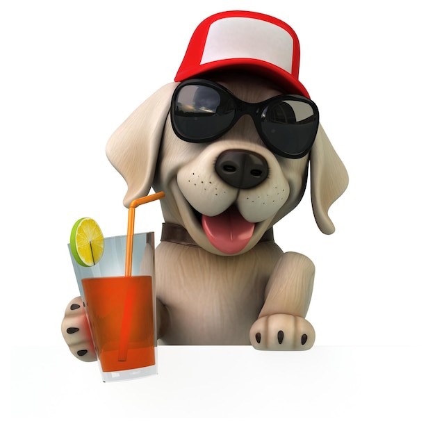 Fun 3D cartoon white Labrador retrieverxA