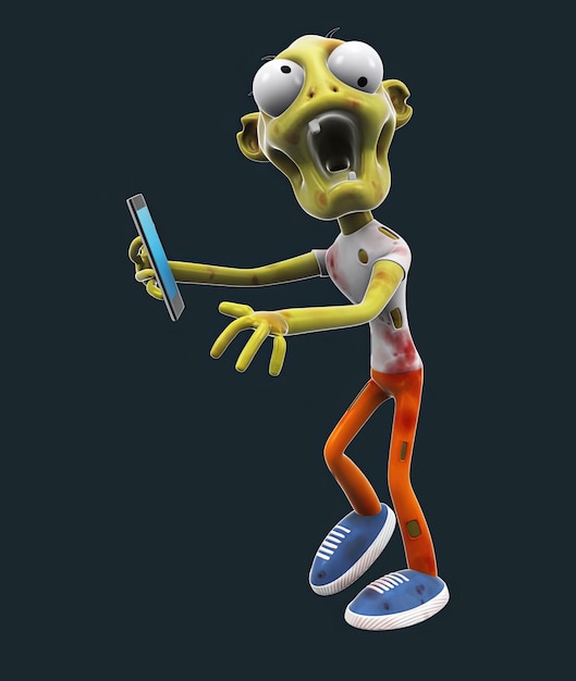fun 3d cartoon zombie with a phone