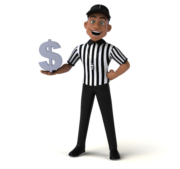 Divertente illustrazione 3d di un arbitro americano