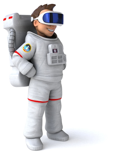 VR ヘッドセットを持つ宇宙飛行士の楽しい 3 D イラストレーション