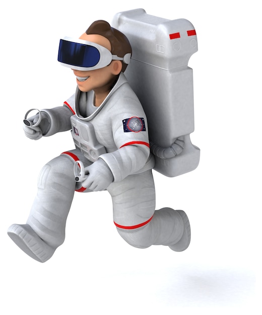 VRヘルメットをかぶった宇宙飛行士の楽しい3Dイラスト