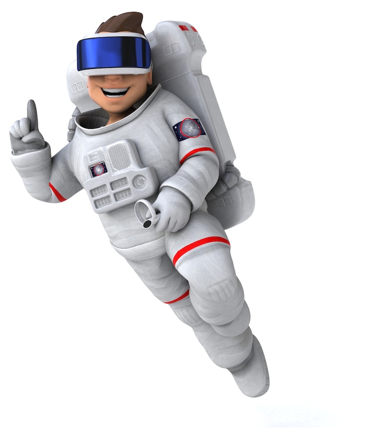 Photo fun 3d illustration of an astronaut with a vr helmet