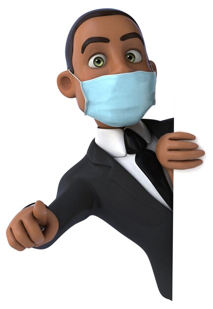 Fun 3D illustration of a black business man with a mask