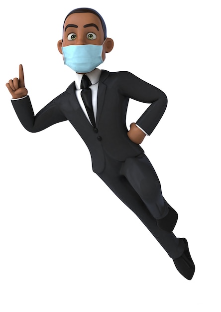 Fun 3D illustration of a black business man with a mask