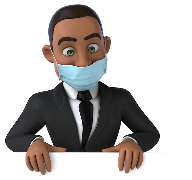 Fun 3D illustration of a black business man with a mask