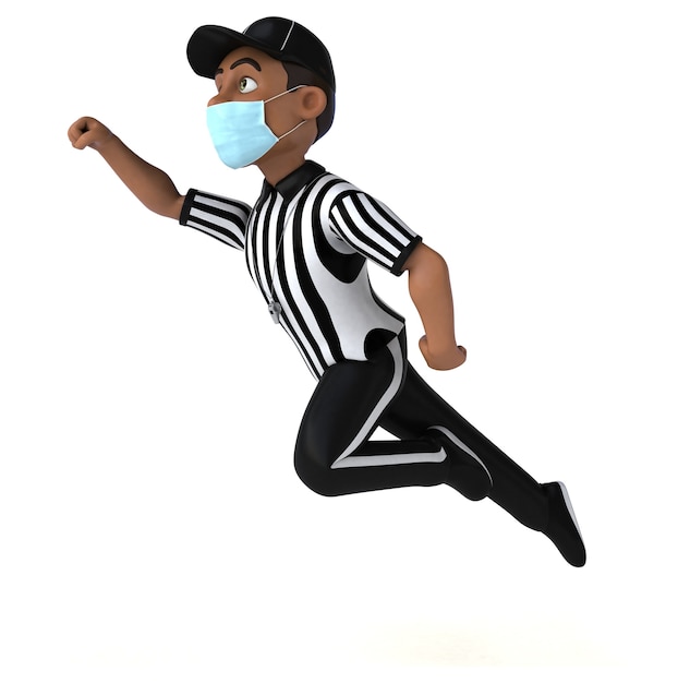 Fun 3D illustration of a black referee with a mask