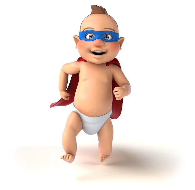 Fun 3D illustration of a cartoon baby