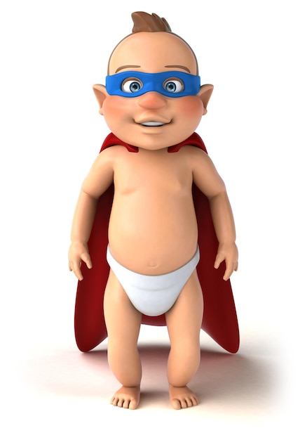 Fun 3D illustration of a cartoon baby