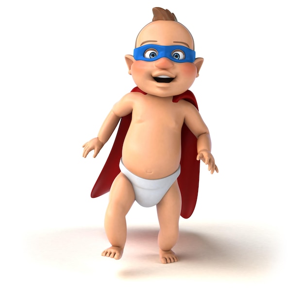 Fun 3D illustration of a cartoon baby