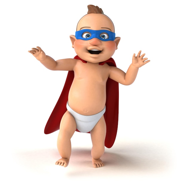 Fun 3D illustration of a cartoon baby