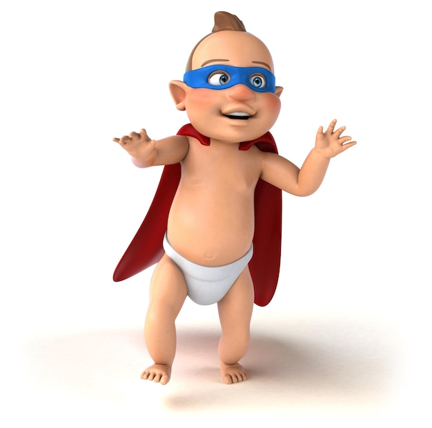 Fun 3D illustration of a cartoon baby