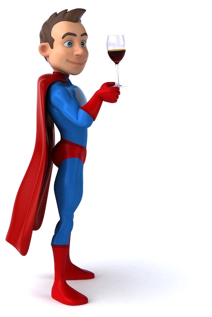 Fun 3D illustration of a cartoon character with a glass of wine