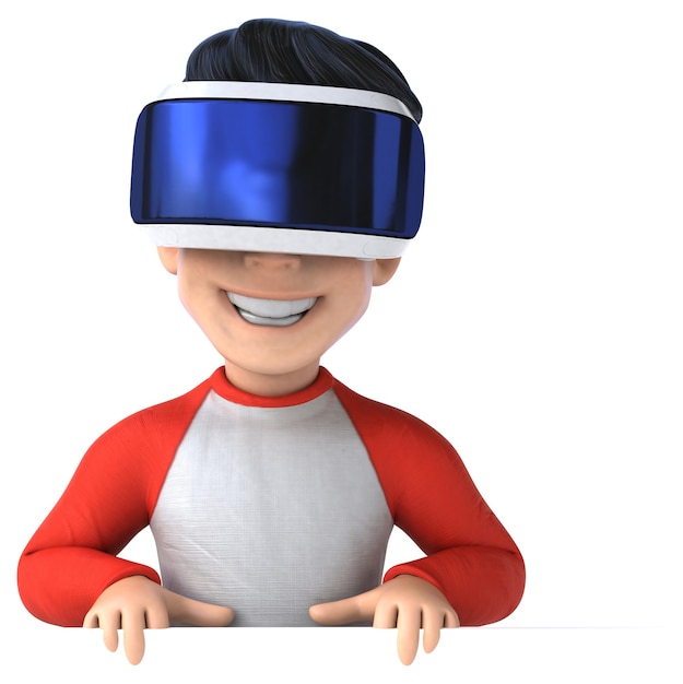 Fun 3D illustration of a cartoon kid with a VR helmet