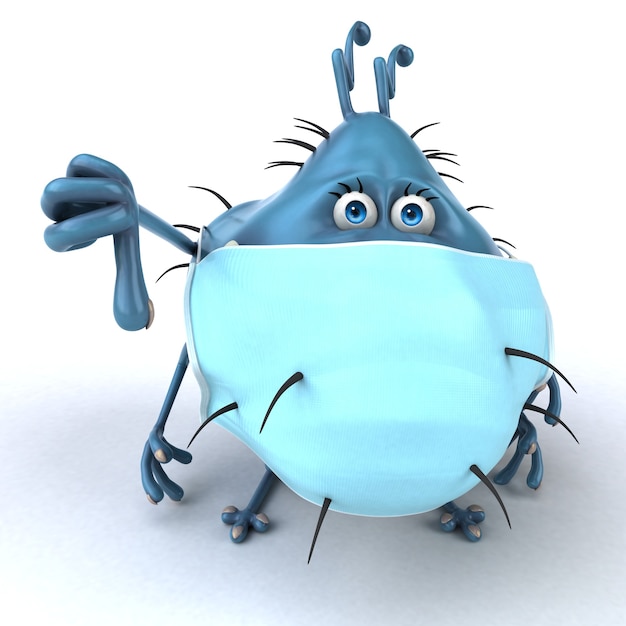 Photo fun 3d illustration of a cartoon microbe with a mask