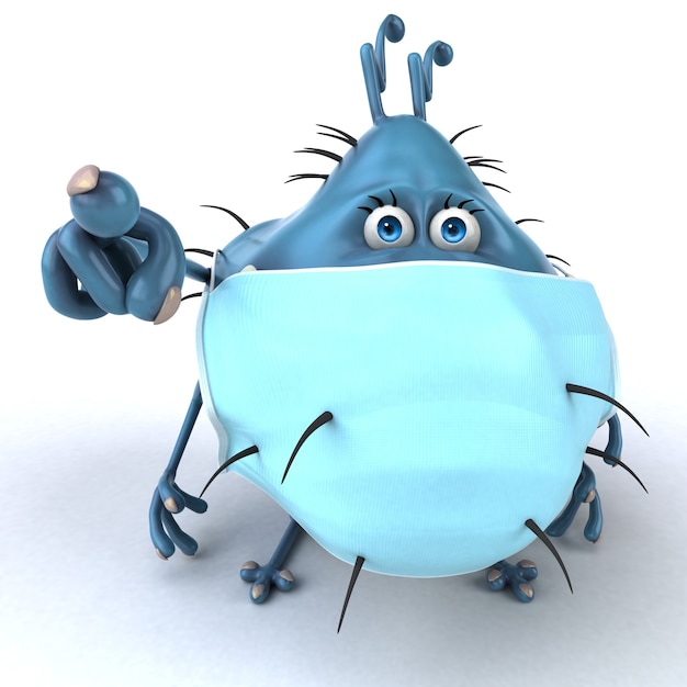 Photo fun 3d illustration of a cartoon microbe with a mask