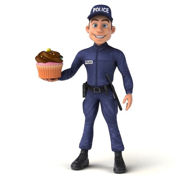 Веселая трехмерная иллюстрация мультипликационного полицейского