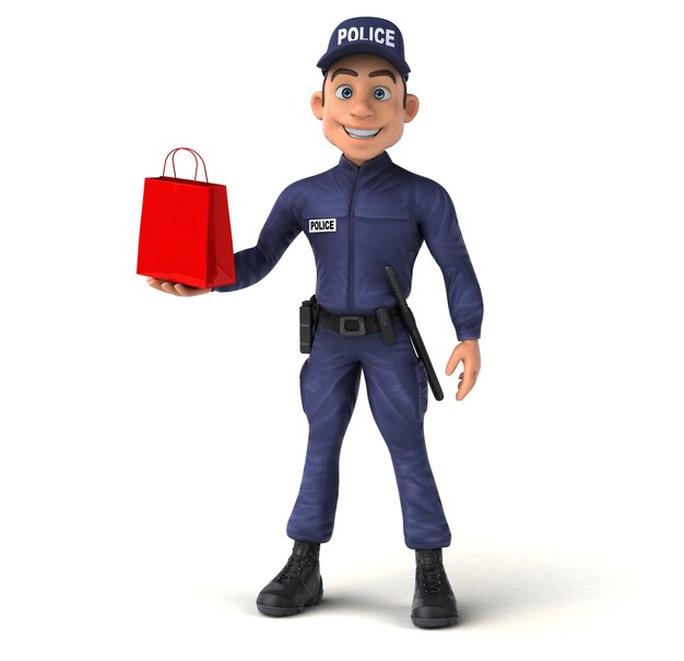 Fun 3d illustration of a cartoon police officer